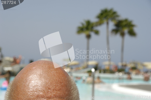 Image of Bald headed man on vacation