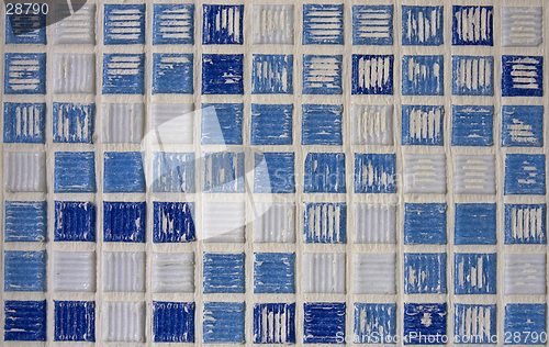 Image of Blue and white square bathroom tiles