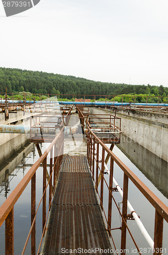 Image of Aeration process in basin with dirty sewage water 