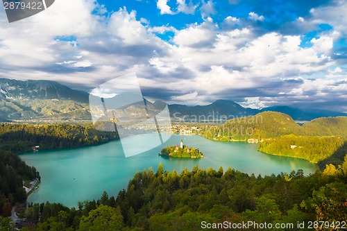 Image of Lake Bled in Julian Alps, Slovenia.