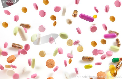 Image of various falling pills