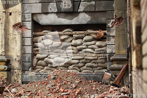 Image of barricade of bags