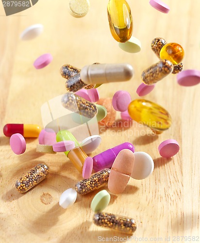 Image of various falling pills