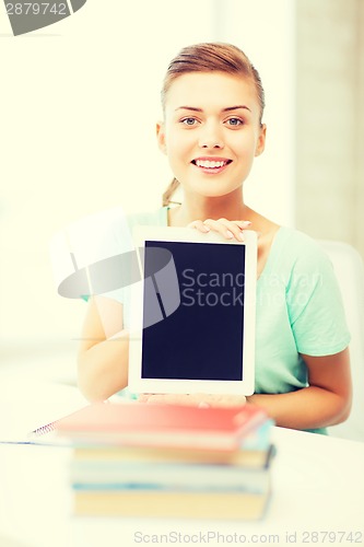 Image of smiling student girl with tablet pc