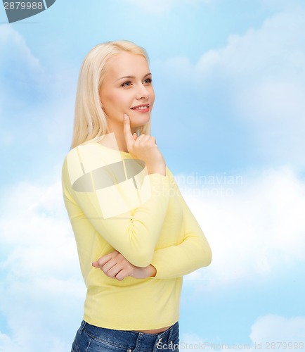 Image of happy smiling woman dreaming