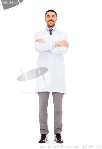 Image of smiling male doctor in white coat