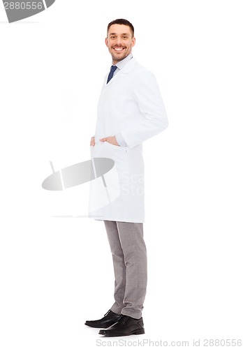 Image of smiling male doctor in white coat