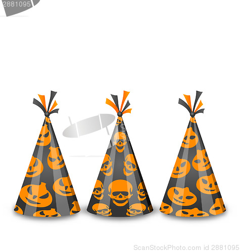 Image of Party hats for Halloween, isolated on white background