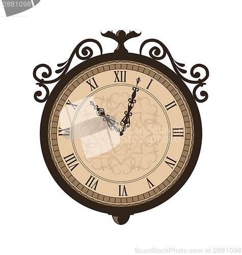 Image of Forging retro clock with vignette arrows, isolated on white back