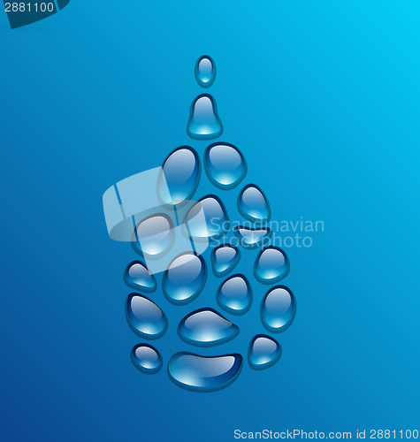 Image of Water drop made from drops on blue background