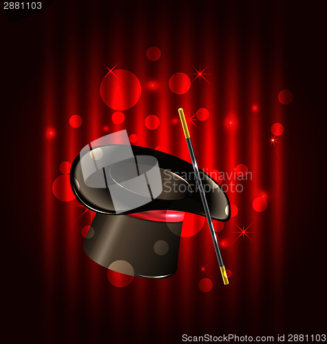 Image of Magic background with top hat and wand