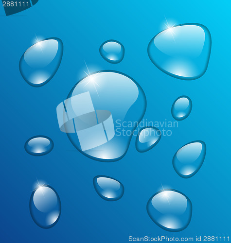 Image of Transparent water drops on blue background