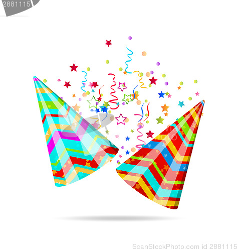 Image of Colorful party hats with confetti for your holiday