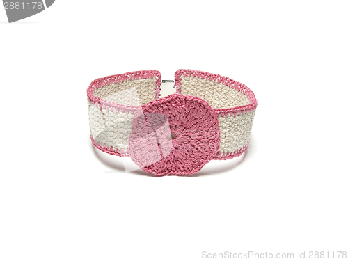 Image of Hand worked crocheted collar with pink crocheted ring
