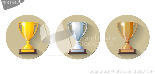 Image of Vector gold, silver and bronze winners cup Flat Icon.