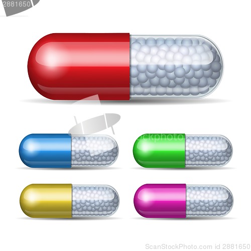 Image of Set of medical capsule with granules