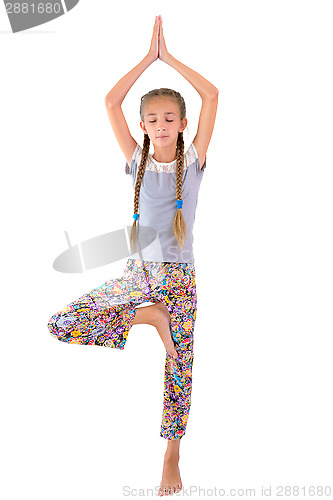 Image of The girl practices yoga