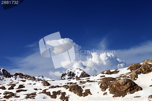 Image of Snowy rocks at nice day