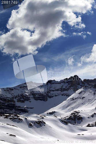 Image of Snowy mountains in evening