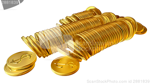 Image of Stacks of gold dollar coins