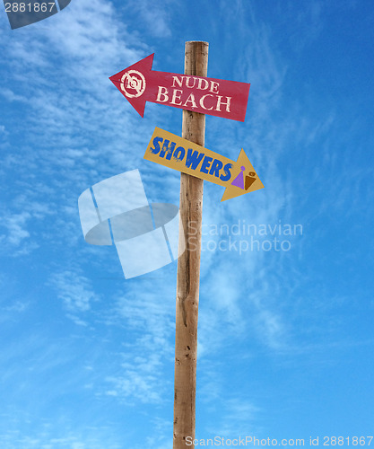 Image of wooden post nude beach and showers