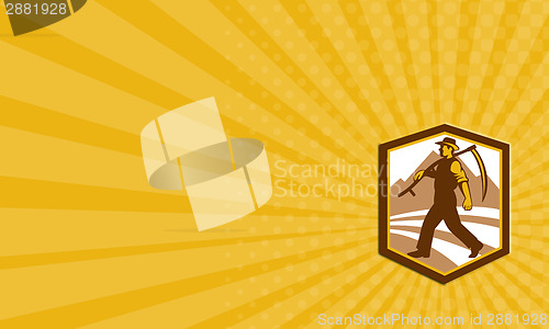 Image of Business card Organic Farmer Walking Holding Scythe Retro