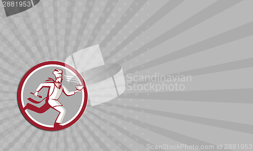 Image of Business card Chef Cook Running Serving Food Bowl Side Retro