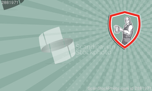 Image of Business card Benjamin Franklin Holding Beer Shield Retro