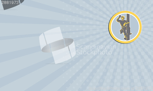 Image of Business card Power Lineman Telephone Repairman Looking Saluting Retro