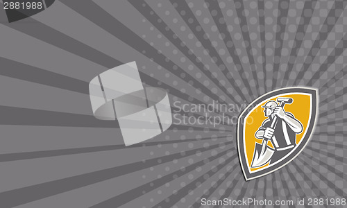 Image of Business card Construction Worker Digging Shovel Retro