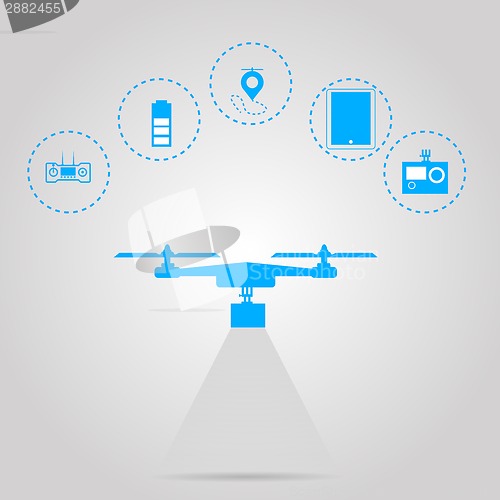 Image of Flat vector illustration for monitoring with quadrocopter