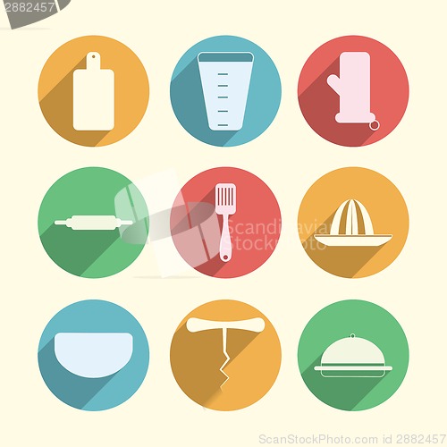 Image of Flat circle vector icons for kitchenware