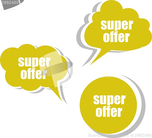 Image of super offer words on modern banner design template. set of stickers, labels, tags, clouds