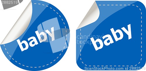 Image of baby word on stickers button set, label