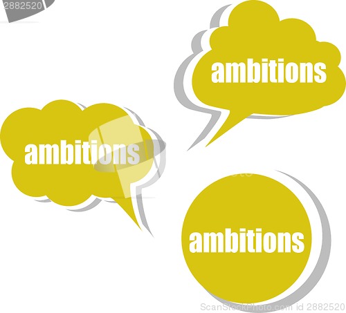 Image of ambitions word on modern banner design template. set of stickers, labels, tags, clouds