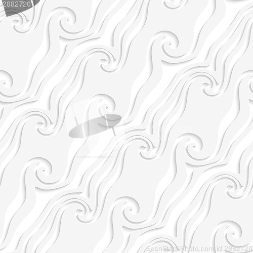 Image of White curved lines and swirls perforated striped seamless