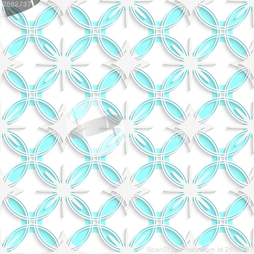 Image of White detailed ornament layered on cyan circles seamless