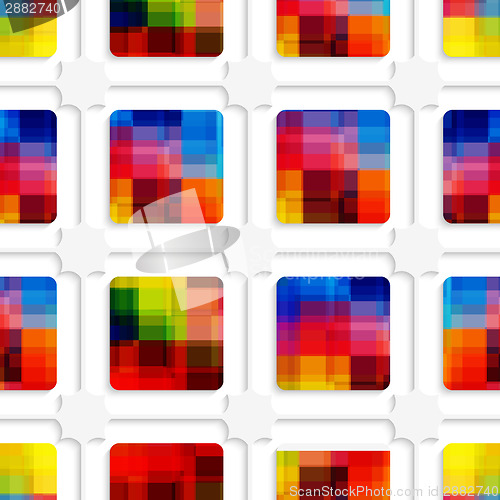 Image of Colorful squares and net seamless pattern