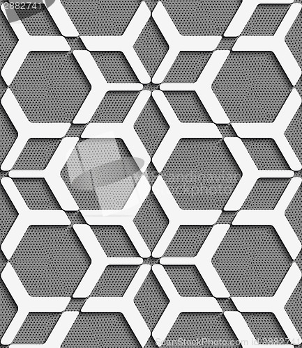Image of White geometrical net on textured gray seamless pattern