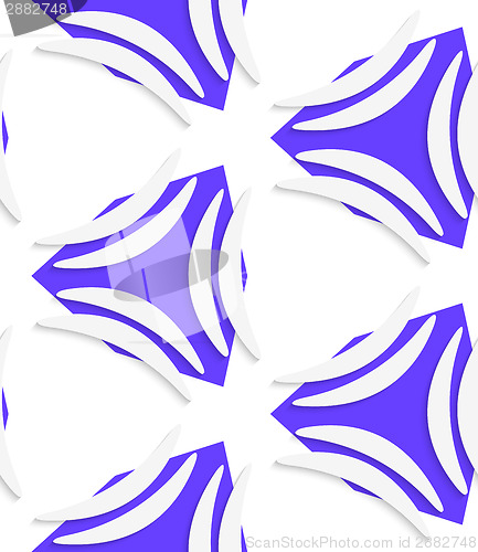 Image of White banana shapes on purple shapes seamless pattern