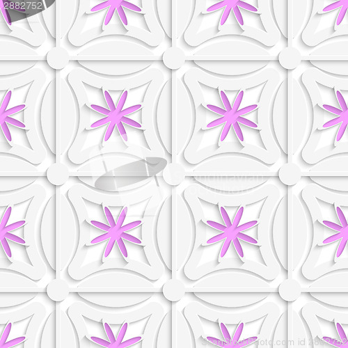 Image of White net and pink flowers cut out o paper