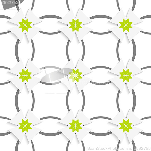 Image of Gray ornament net green flowers and white crosses