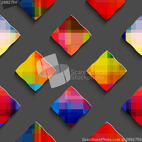 Image of Rainbow colored rectangles on gray seamless pattern