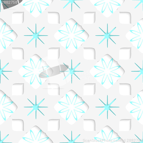 Image of White snowflakes with blue inner parts seamless