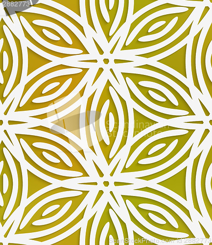 Image of White geometrical flower on mesh seamless pattern
