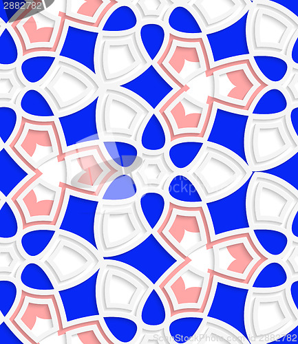 Image of Pink and blue geometrical floral seamless pattern