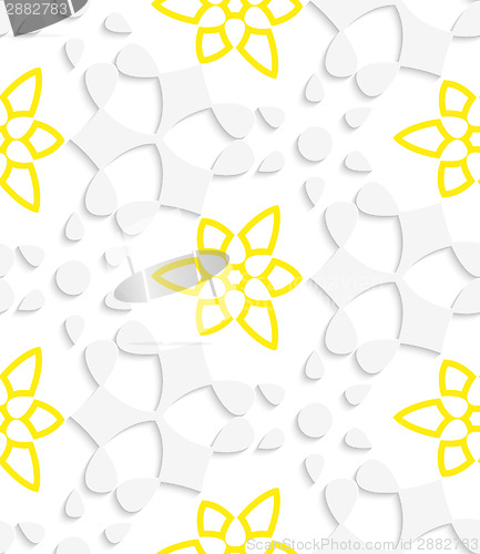 Image of White  geometrical floristic with yellow layering seamless patte