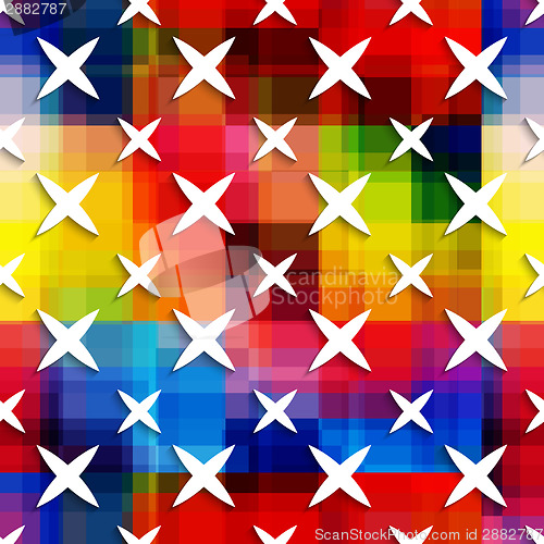 Image of White small and big stars on rainbow layer seamless pattern