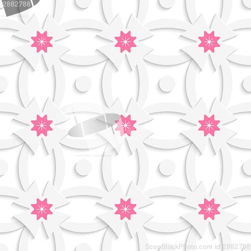 Image of White ornament net pink flowers and white