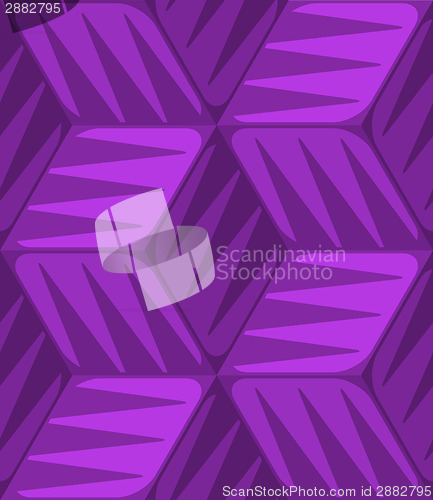 Image of Purple 3d cubes striped with triangles seamless pattern